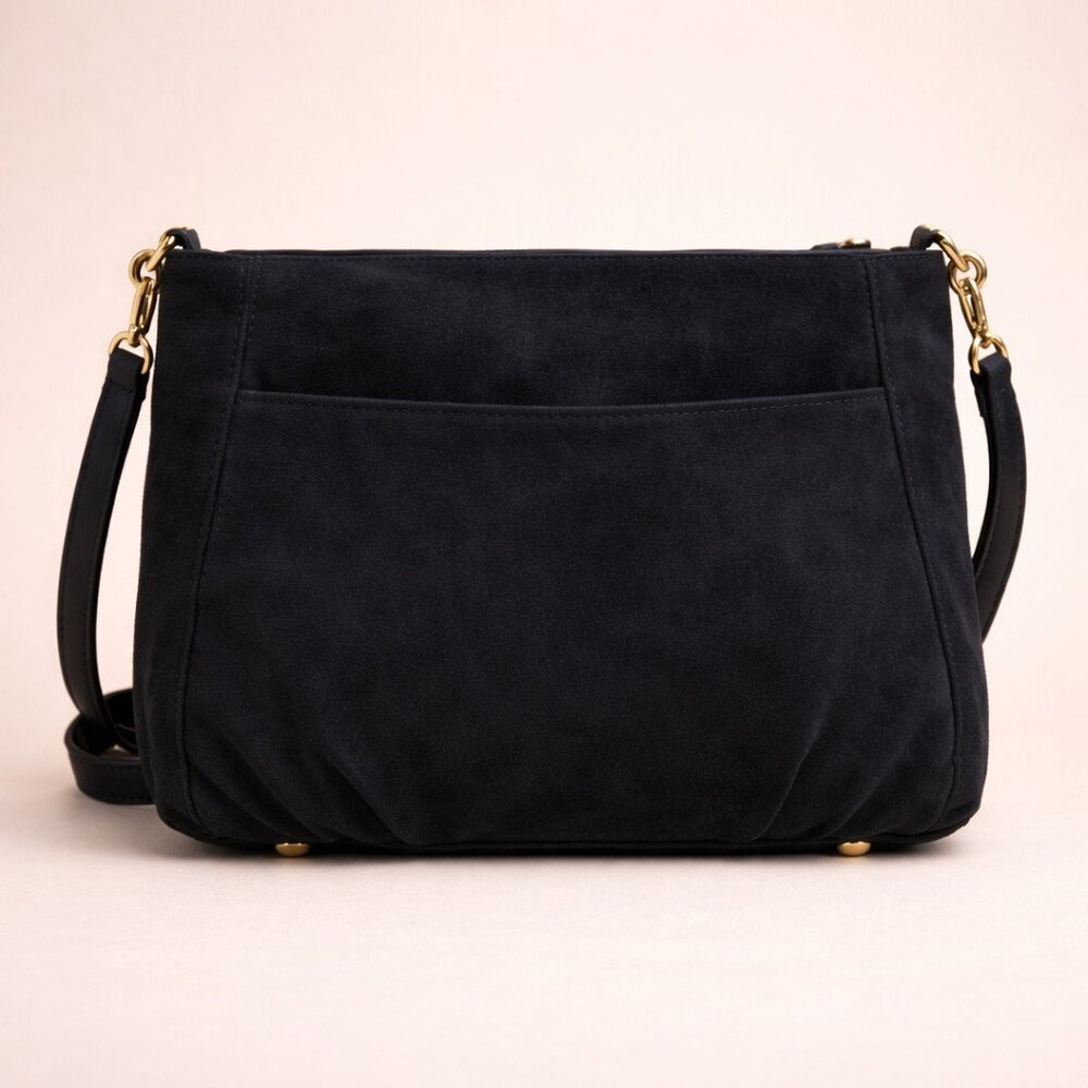 American Leather Co. Ella Black Nubuck Leather Crossbody Foldover Clutch Bag - Picture 5 of 8